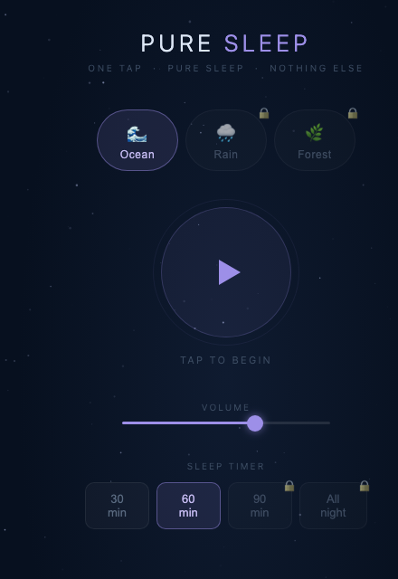 Pure Sleep app screen